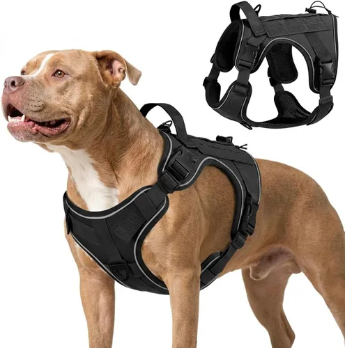 Vista 41 de VavoPaw - Arnés táctico resistente para perros grandes, arnés ajustable antitirones para mascotas, reflectante, entrenamiento de servicio, fácil