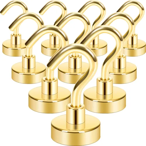 Vista 12 de Neosmuk Magnetic Hooks, 10 kg High Performance Earth Magnets with Hooks, Extra Strong Cruise Hook for Hanging (Pistol Black, Pack of 10)