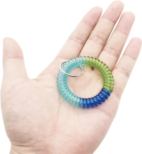 Vista 5 de 12 Pcs Wrist Coil Wrist Keychain, Colorful Stretch Wristband Key Chain for Gym, Pool, ID Badge