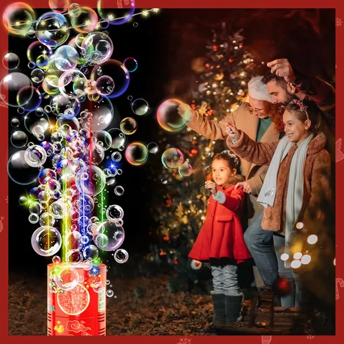 Vista 3 de Máquina de burbujas (4 unidades, 20 agujeros) con luces LED, juguetes automáticos para soplar burbujas, fabricante de burbujas portátil para bodas