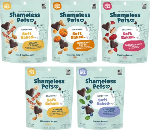 Vista 10 de Shameless Pets Golosinas suaves para perros, plátanos para tocino, masticables naturales y saludables para el apoyo de la piel y el pelaje con Omega