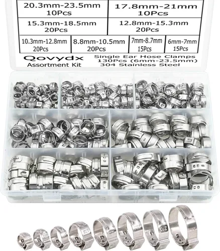 Vista 10 de 40 abrazaderas de manguera de oreja única de 0.228 in-0.276 in, abrazaderas de acero inoxidable 304 PEX, abrazaderas de cincha continua
