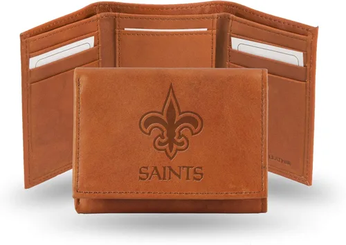 Billetera de cuero genuino de la NFL, con tres compartimentos y con inscripción