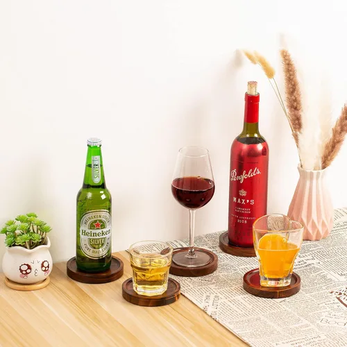 Vista 7 de Posavasos de madera para bebidas - Juego de posavasos de madera natural para vasos de bebida, protección de mesa para cualquier tipo de mesa, juego