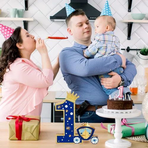 Vista 3 de Amyhill Letrero de madera con el número 1 de príncipe para el primer cumpleaños, centro de mesa de primer cumpleaños, decoración de fiesta de primer