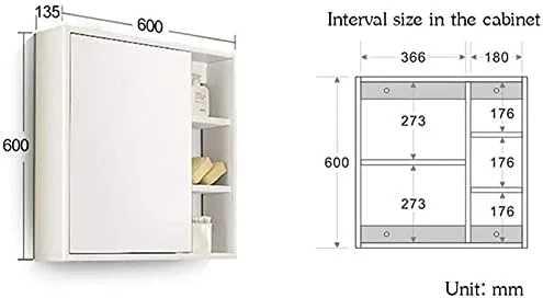Vista 2 de ACIYD Bathroom Wall Mirror Cabinet Space-Saver Wood Bathroom Mirror Cabinet Without Backboard Single Door Wall Mounted Vanity Mirror with Storage