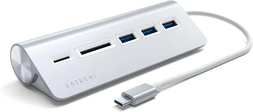 Vista 8 de Satechi Hub USB C para escritorio, concentrador USB C con 3 puertos de datos USB-A 3.0, lectores de tarjetas micro/SD, concentrador USBC