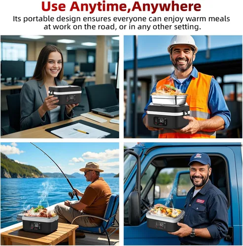 Vista 7 de Fiambrera recargable autocalentable, 16,000 mAh, inalámbrica eléctrica, calentador de alimentos con calefacción programada automática, calentador
