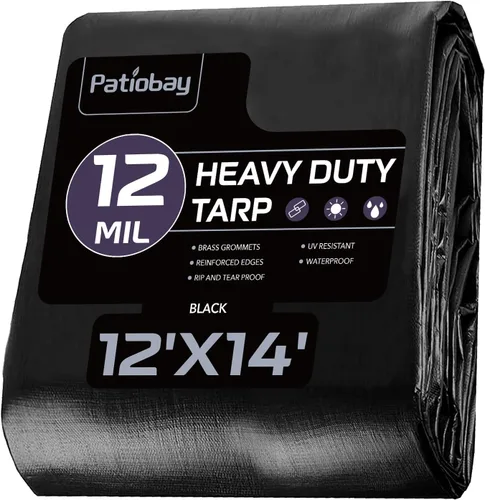 Vista 31 de Lona de 6 x 8 pies, lonas impermeables de 12 mil de servicio pesado con ojales cada 23.6 pulgadas, lona de plástico gruesa, resistente a los rayos
