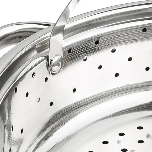 Vista 7 de Juego de ollas de acero inoxidable de 8 cuartos de galón de 4 piezas, olla con cesta de vapor, colador y tapa de vidrio resistente al calor, asas