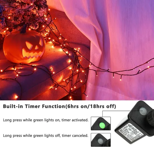 Vista 2 de BrizLabs - Luces naranjas de Halloween, 78.74 pies, 240 luces LED de color naranja, luces para exteriores de Halloween, miniluces conectables, 8