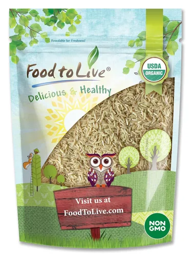 Food to Live Arroz orgánico de jazmín marrón, 12 onzas, sin OMG, arroz integral, variedad de grano largo, no irradiado, kosher, vegano. Rico en