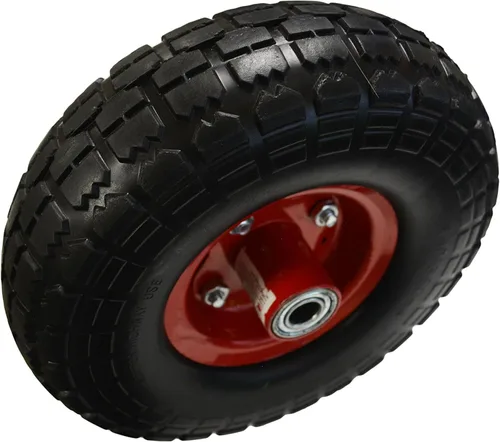 Vista 2 de Rueda y neumático de 10 pulgadas para camionetas, con orificios en el eje central de 5/8 pulgadas, manos libres, Rojo