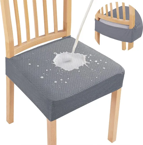 Vista 29 de Smiry Juego de 4 fundas de asiento impermeables para sillas de comedor, tela jacquard elástica, extraíble y lavable, fundas protectoras de asiento