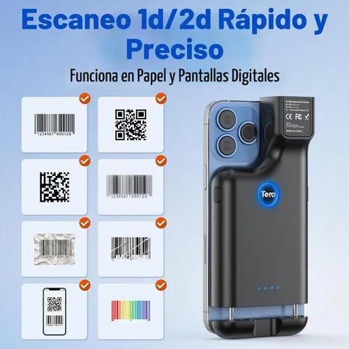 Vista 8 de Tera Escáner de código de barras inalámbrico 1D 2D QR portátil clip trasero 3 en 1 2.4 GHz inalámbrico y USB con cable y compatible con Bluetooth