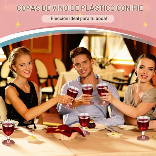 Vista 6 de Didaey 48 copas de vino desechables de plástico de 6 onzas con tallo Transparente