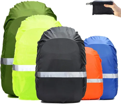 Frelaxy Funda para Mochila de Alta Visibilidad con Tira Reflectante, 100% Impermeable, Funda de Mochila Ultraligera, Bolsa de Almacenamiento, Correa