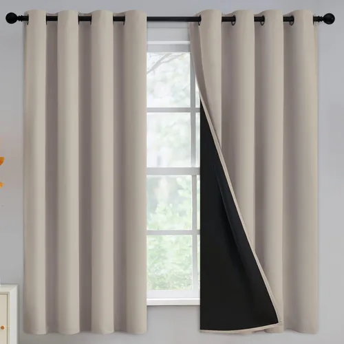 Vista 18 de Yakamok Cortinas 100% opacas para dormitorio, 2 paneles, cortinas de ventana completamente opacas, paneles de ventana con aislamiento térmico
