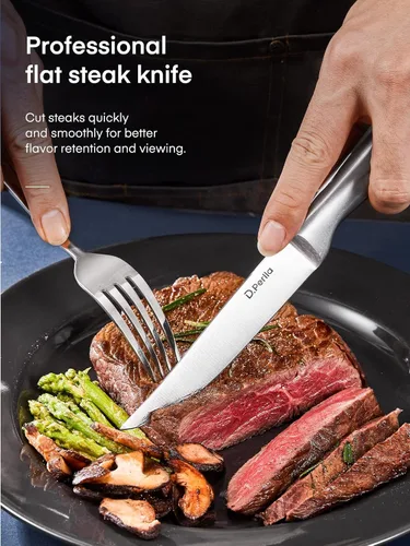 Vista 4 de D.Perlla Cuchillos para carne, juego de 8 cuchillos para carne de borde recto súper afilados, cuchillos profesionales de borde recto para mesa