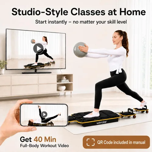 Vista 4 de Wooden Pilates Reformer Machine, Pilates Board with Ball & Bands Black
