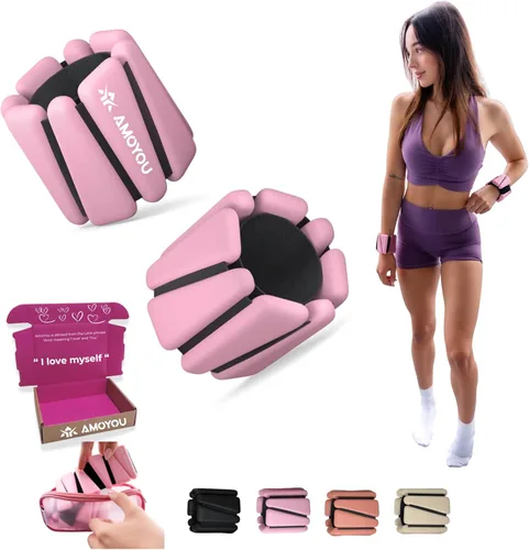 Vista 10 de AMOYOU Pesas de muñeca y tobillo para mujer, pesas de tobillo de 2 libras (juego de 2, 1 libra cada una), pesas de brazo para mujer, pesas