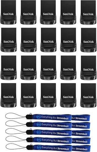 SanDisk - Unidad flash USB 3.1 Ultra Fit de 16 GB (paquete de 20) de memoria de alta velocidad (SDCZ430-016G-G46) con (10) cordones Everything But