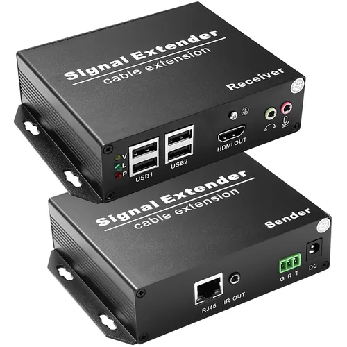 Vista 9 de Extensor HDMI USB KVM 4K sobre fibra hasta 20 KM, extensor KVM de fibra óptica - Latencia cero, 4 puertos USB2.0, audio bidireccional y RS232