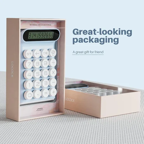 Vista 5 de Calculadora de interruptor mecánico, portátil para oficina diaria y básica, pantalla LCD grande de 10 dígitos (azul)