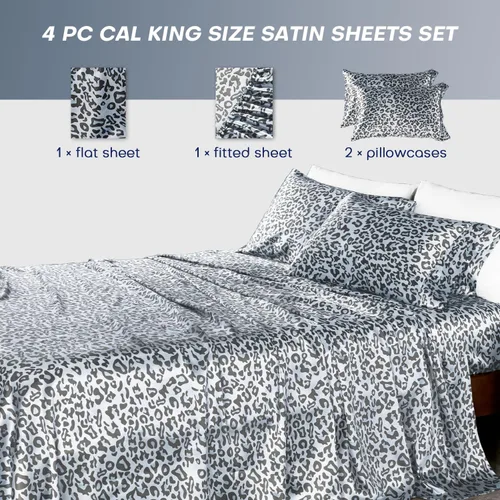Vista 5 de Satin Sheet Set Cal King Size,Extra Deep Pocket Cal King Sheet Set Cooling,4 Piece Sheet Set Breathable and Cooling,Soft&Wrinkle Free