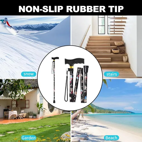 Vista 5 de Walking Cane, Cane for Man/Woman Mobility & Daily Living Aids 5-Level Height Adjustable Walking Stick Comfortable Plastic T-Handle Portable