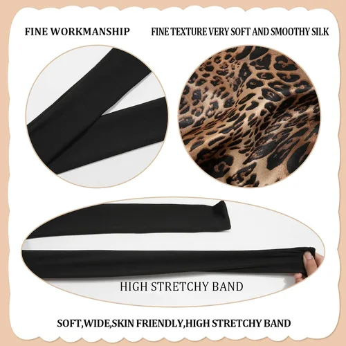 Vista 4 de AWAYTR Gorro largo de seda para dormir, gorro elástico de satén para cabello rizado, gorro de noche para niños de 3 a 12 años (negro)