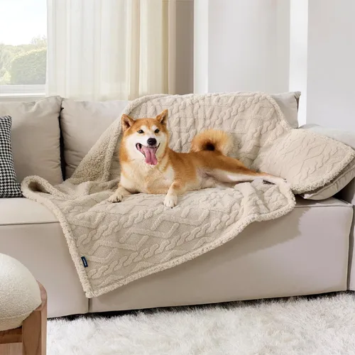 Vista 17 de Bedsure - Mantas impermeables para perros medianos - Manta para mascotas para protector de sofá lavable, manta de felpa jacquard coral premium