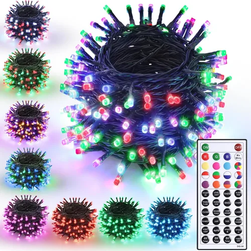 Joomer Guirnalda de luces de Navidad – 66 pies 200 LED Cadena de luces RGB con control remoto, impermeable, para interiores y exteriores, con