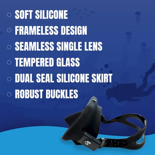 Vista 4 de Spartacus Frameless Dive Mask, Ultra-Clear Low-Iron Glass, Wide View, Low Volume, 100% Silicone Skirt