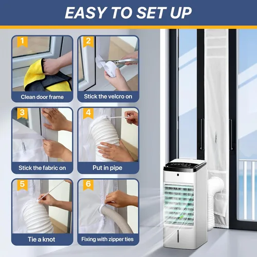 Vista 7 de Loviga Kit de sellado universal para puerta corredera para aire acondicionado y secadora portátil, 100% sellado doble manguera kit de ventilación