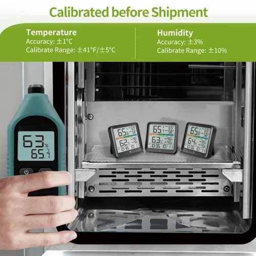 Vista 5 de Termómetro interior Temperatura ambiente higrómetro para el hogar Medidor de humedad, calibración precisa, luz de fondo, indicador de comodidad