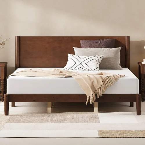 Vista 20 de AMERLIFE Marco de cama individual de madera maciza, cama de plataforma moderna de mediados de siglo con cabecera de panel completo, patas