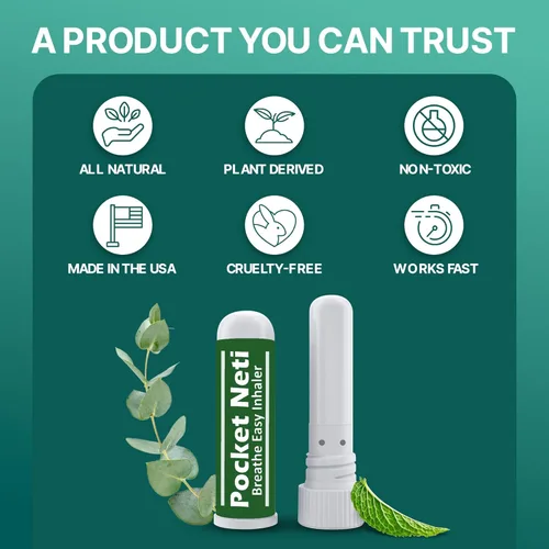 Vista 4 de Basic Vigor Pocket Neti Breathe Easy Himalayan Salt Aromatherapy Sinus Inhaler 2 Pack with Essential Oils. Natural Nasal Stick/Nasal Inhaler with