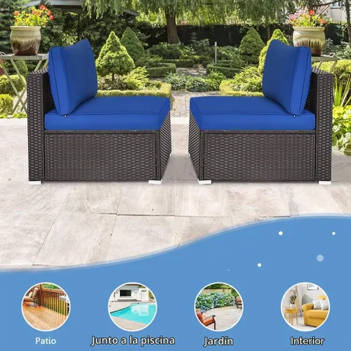 Vista 7 de RELAX4LIFE Sofá de mimbre sin brazos de 2 piezas, juego de sofá modular de ratán PE con cojines extraíbles, juego de sofá para todo tipo de clima
