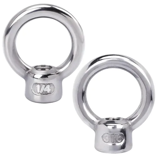 PAGOW 2 piezas de acero inoxidable 316 tuerca de ojo de elevación, 1/4 "UNC de grado marino resistente, perno de ojo en forma de anillo de hardware