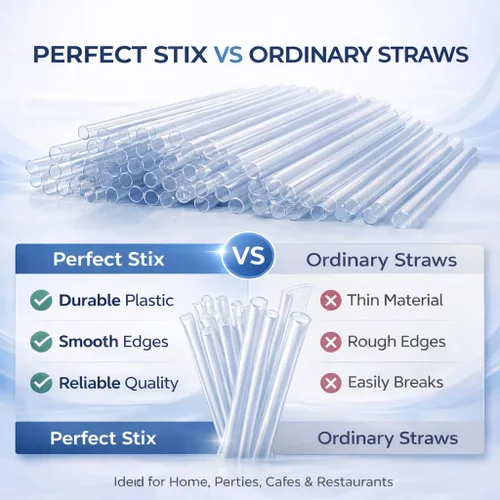 Vista 4 de Perfect Stix 7.75" Unwrapped Drinking Straws – Standard Plastic Beverage Straws for Soda, Juice, Smoothies & Cold Drinks – Food Service Disposable
