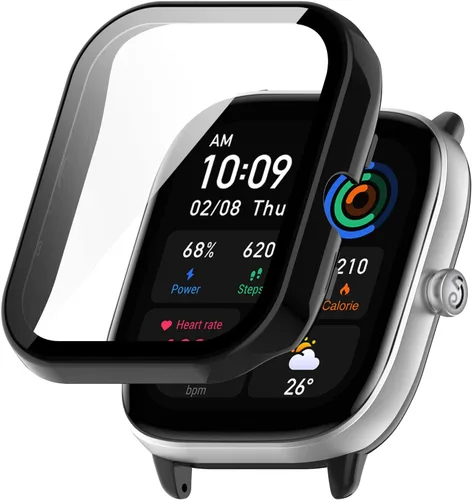 Vista 2 de Funda protectora compatible con Amazfit GTS 4 Mini, protector de pantalla de vidrio templado, cubierta completa para Amazfit GTS4 Mini Smartwatch