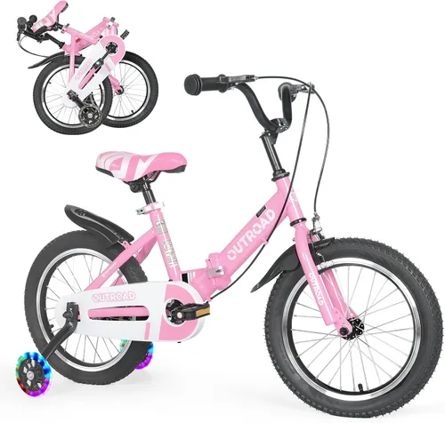 Bicicleta plegable de 14/16/18 pulgadas con ruedas de entrenamiento, regalos para niñas y niños de 3 a 10 años, bicicleta para niños pequeños con
