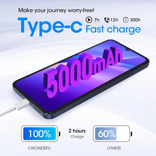 Vista 7 de CWOWDEFU Teléfono celular Android desbloqueado, teléfono inteligente de 6.8 pulgadas, 12 (6+6) GB de RAM con 128 GB de ROM, Dual SIM 4G, Octa-Core