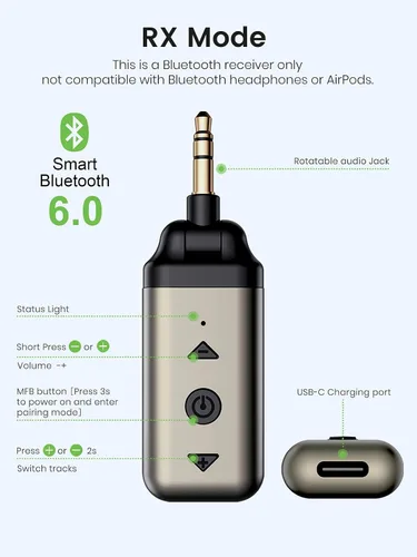 Vista 6 de HVMLAK Air88 Bluetooth 6.0 AUX Adaptador de coche