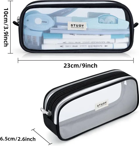 Vista 3 de KALIDI Estuche para lápices de malla cuadriculada de gran capacidad, estuche grande para lápices con cremallera, bolsa de lápices simple, bolsa