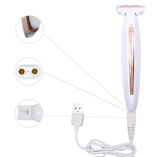 Vista 9 de Afeitadora para mujer, cable de carga USB compatible con acabado táctil, cuerpo impecable, recargable, afeitadora para mujer, recortadora eléctrica