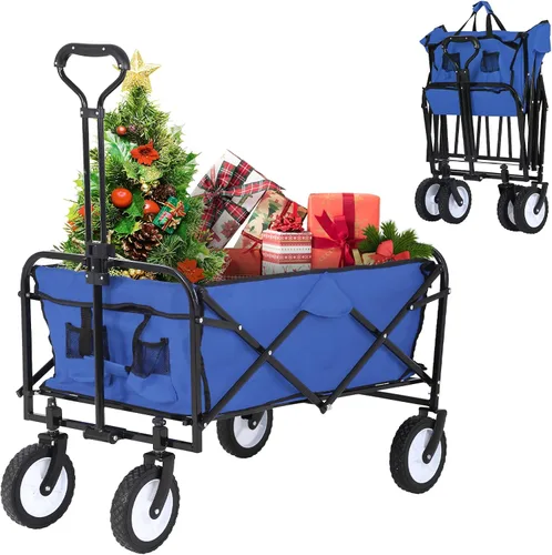 HKLGorg Carrito plegable con ruedas, resistente, portátil, plegable, con asa, para campamento, comestibles, playa, (azul)