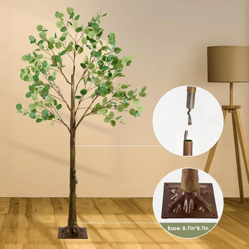 Vista 6 de Árbol de eucalipto iluminado, 144 luces LED de 5 pies, árbol de plantas artificiales, árbol de vegetación artificial con luces para interiores
