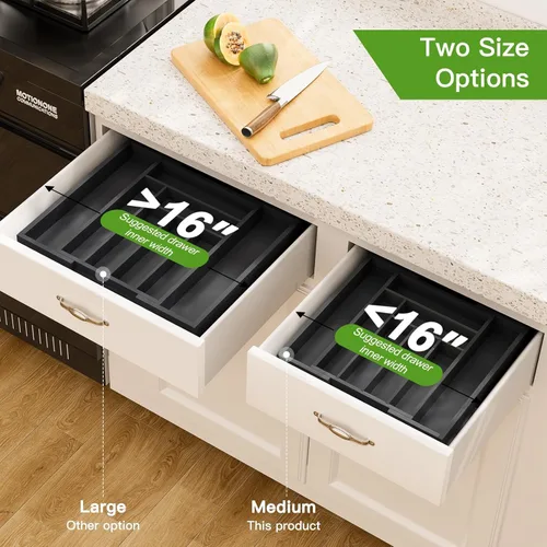 Vista 4 de Pipishell - Organizador de Cajones Extensible de Bambú para Soporte de Utensilios, Bandeja de Cubiertos Ajustable, Organizador de Divisores